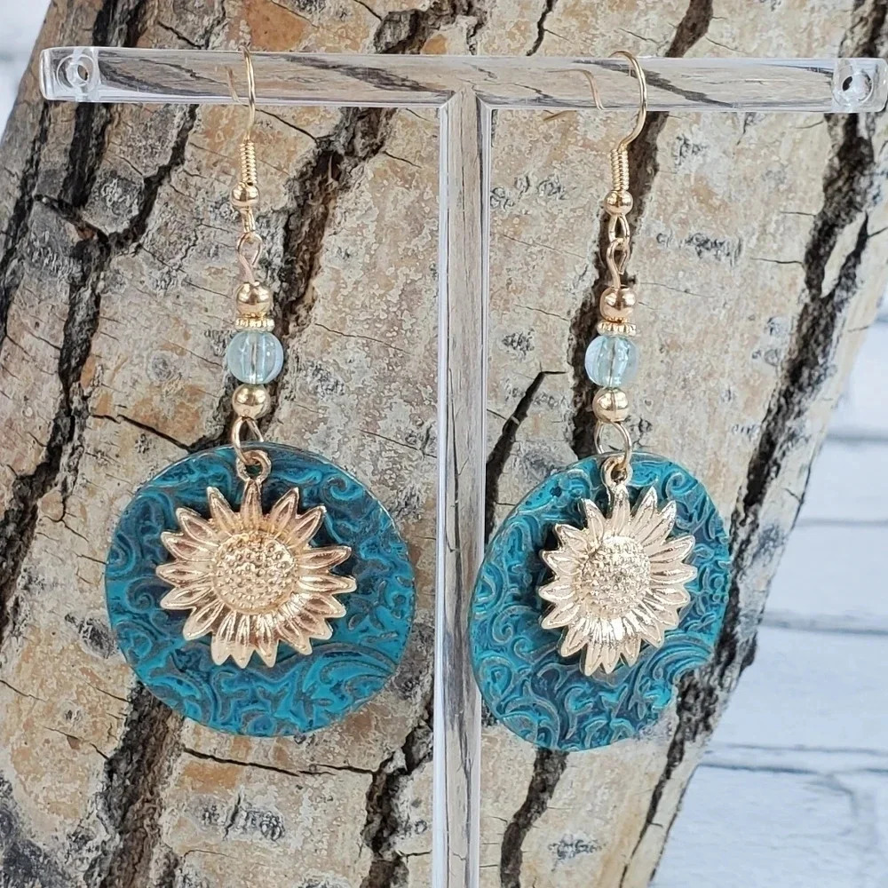 Sunflower Circle  Dangle Western Earrings